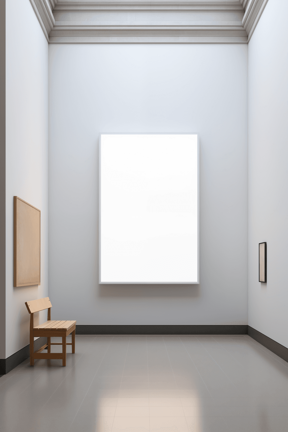 Contemporary gallery interior with a large illuminated canvas